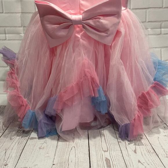 Elegant Princess Pink Party Dress Size 120 US 4T-5T Tulle Bow Sequin Dress - Picture 11 of 14